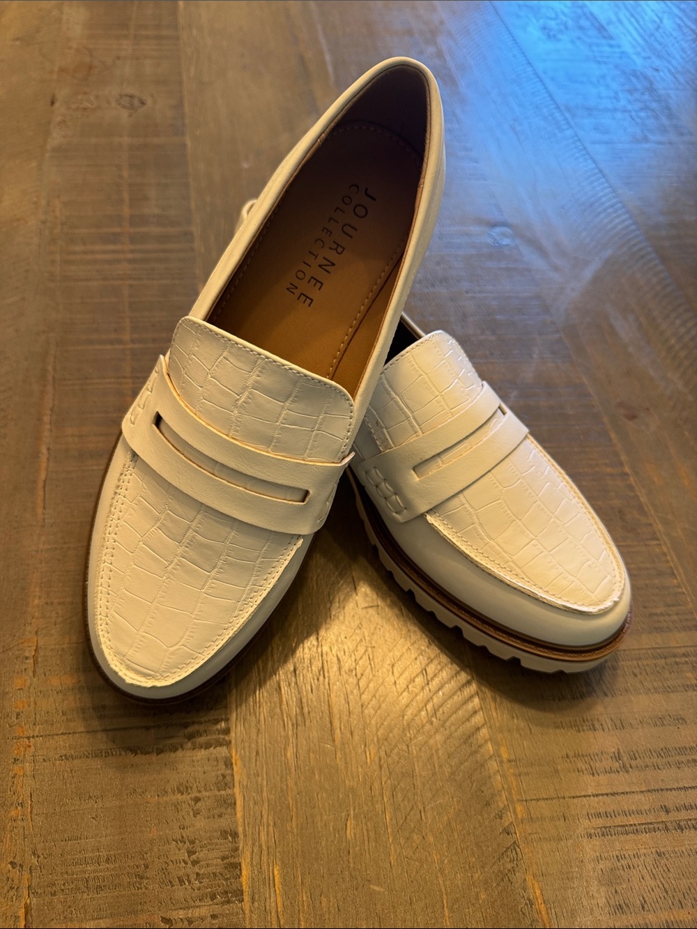 Journee Collection White Croc-Embossed Slip-On Penny Loafers